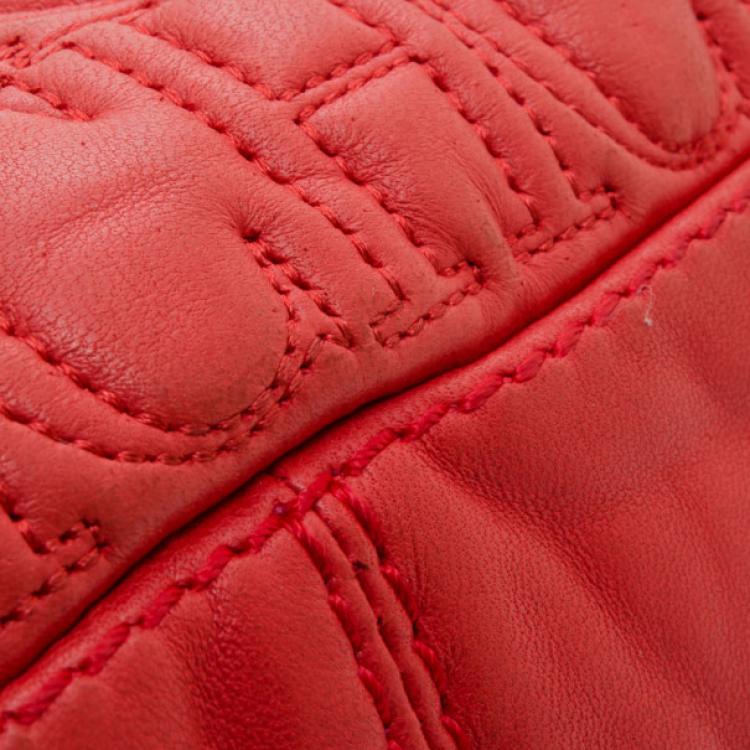 Pre Owned Carolina Herrera Red Monogram Embossed Chain Handle Tote 