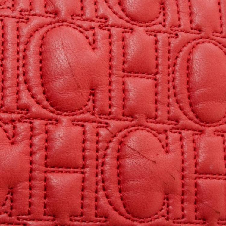 Pre Owned Carolina Herrera Red Monogram Embossed Chain Handle Tote 