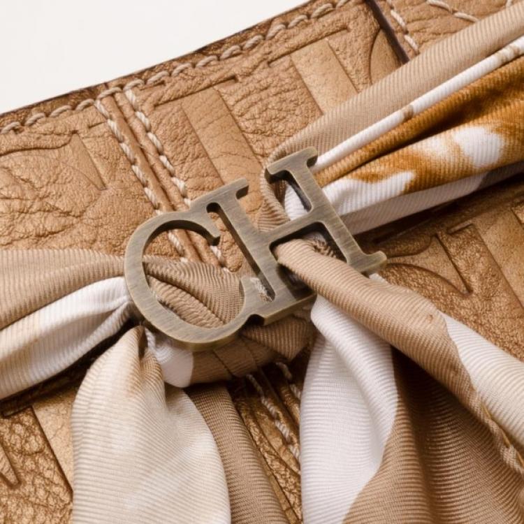 Pre Owned Carolina Herrera Monogram Embossed Scarf Tote