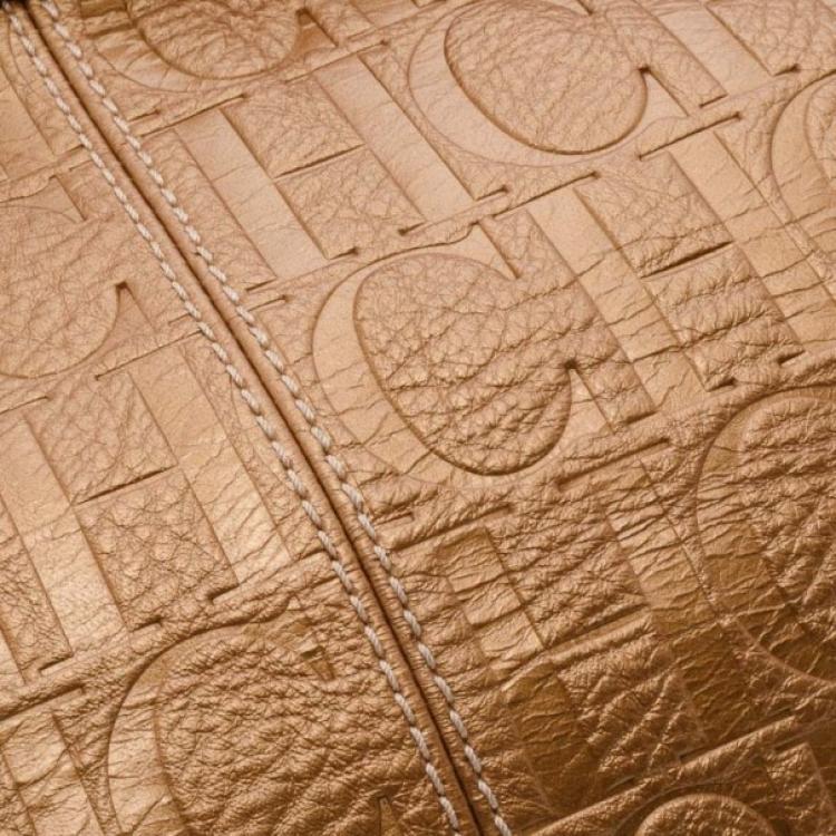 Pre Owned Carolina Herrera Monogram Embossed Scarf Tote