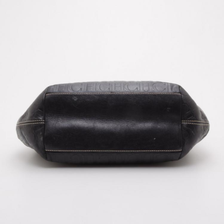 Pre Owned Carolina Herrera Black Monogram Embossed Tote 