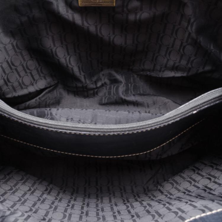 Pre Owned Carolina Herrera Black Monogram Embossed Tote 