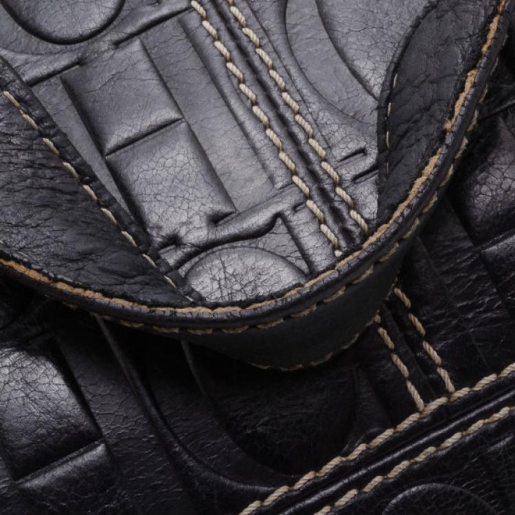Pre Owned Carolina Herrera Black Monogram Embossed Tote 