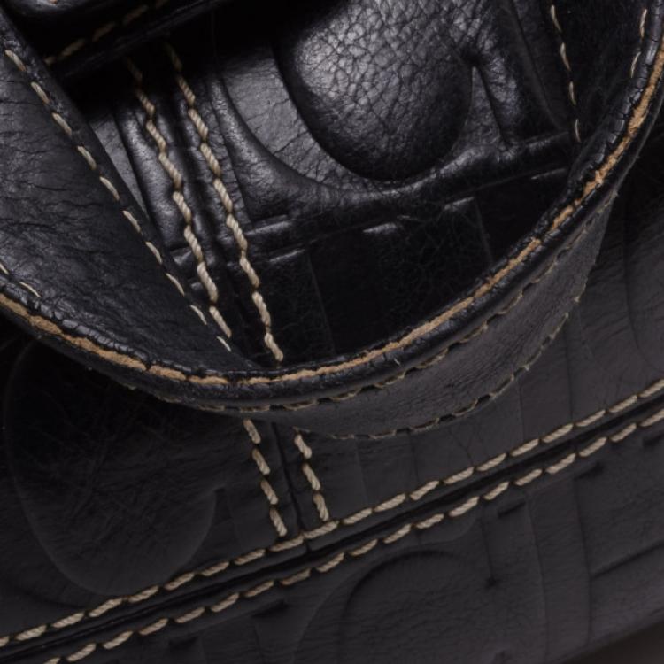 Pre Owned Carolina Herrera Black Monogram Embossed Tote 