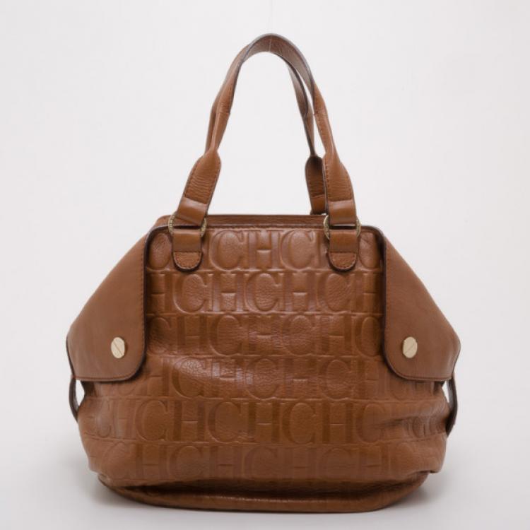 Pre Owned Carolina Herrera Brown Monogram Folded Flap Tote