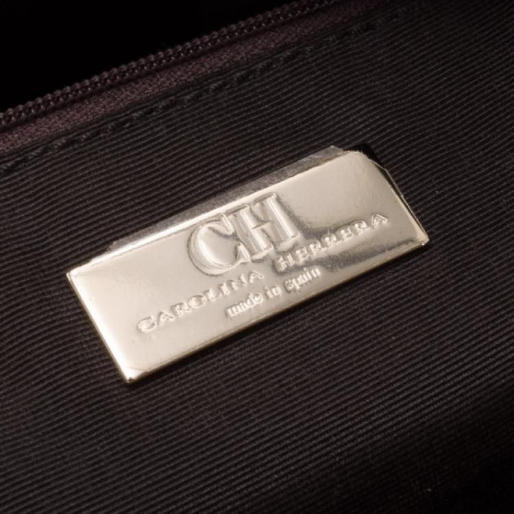 Pre Owned Carolina Herrera Brown Monogram Folded Flap Tote