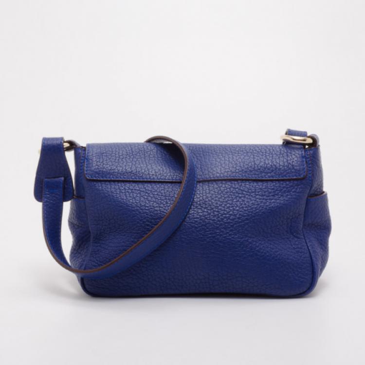 Pre Owned Carolina Herrera Blue Leather Messenger Bag 