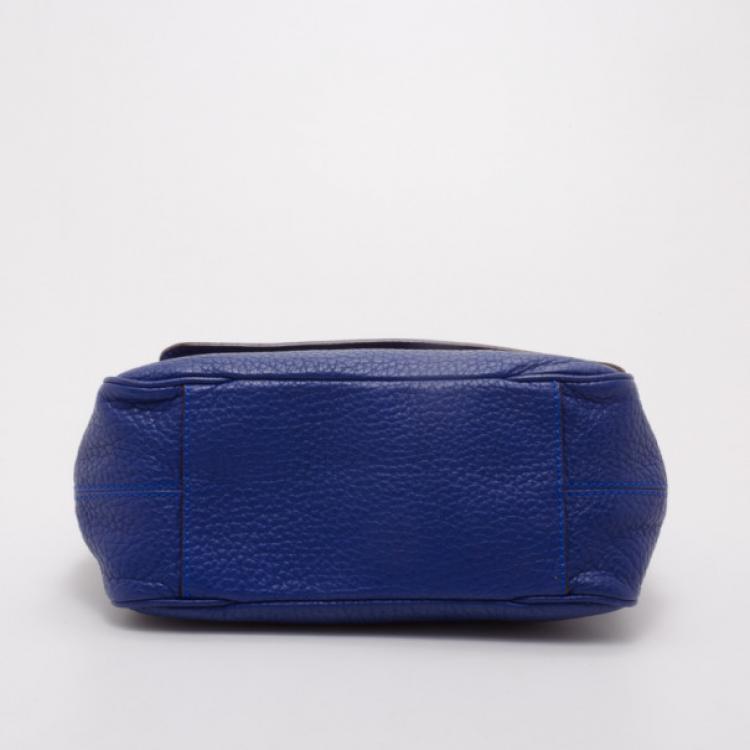 Pre Owned Carolina Herrera Blue Leather Messenger Bag 