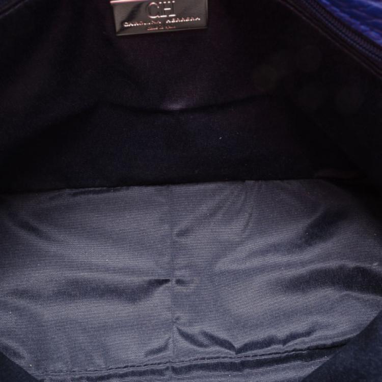 Pre Owned Carolina Herrera Blue Leather Messenger Bag 