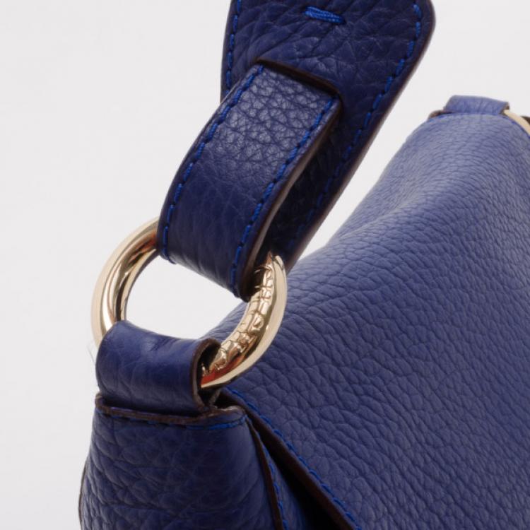 Pre Owned Carolina Herrera Blue Leather Messenger Bag 