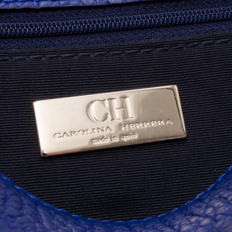 Pre Owned Carolina Herrera Blue Leather Messenger Bag 