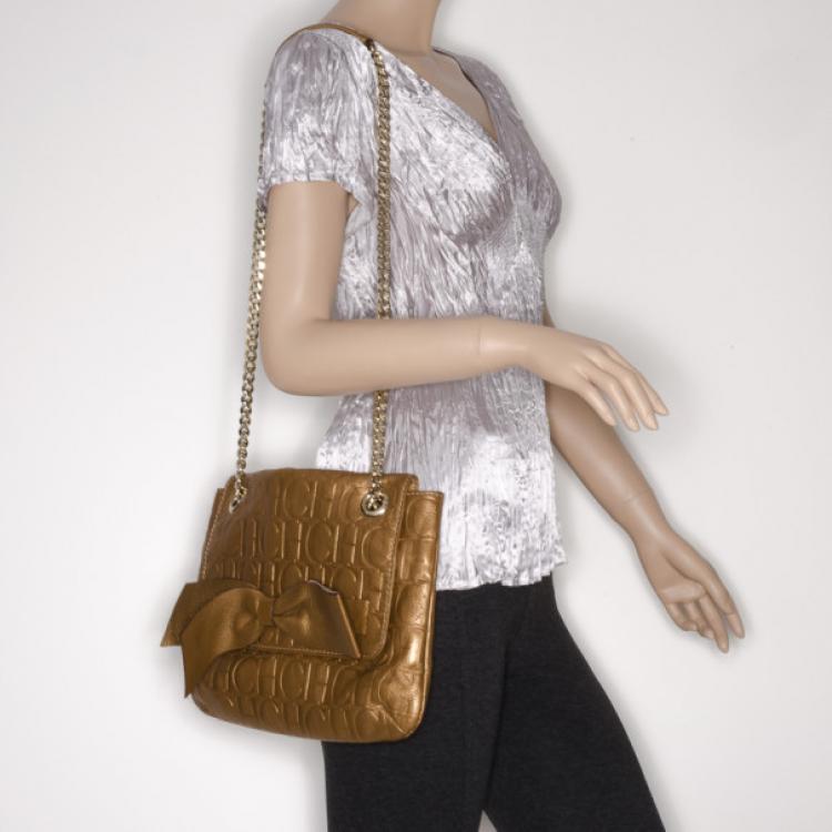 Pre Owned Carolina Herrera Audrey Bronze Bow Handbag