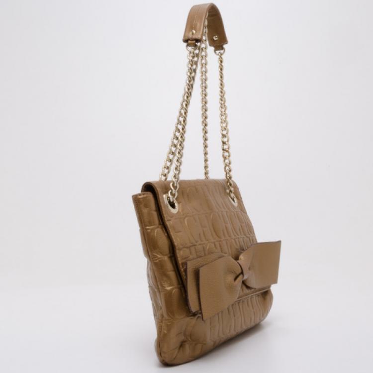 Pre Owned Carolina Herrera Audrey Bronze Bow Handbag