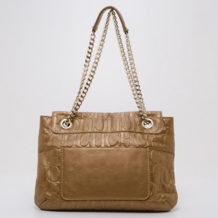 Pre Owned Carolina Herrera Audrey Bronze Bow Handbag