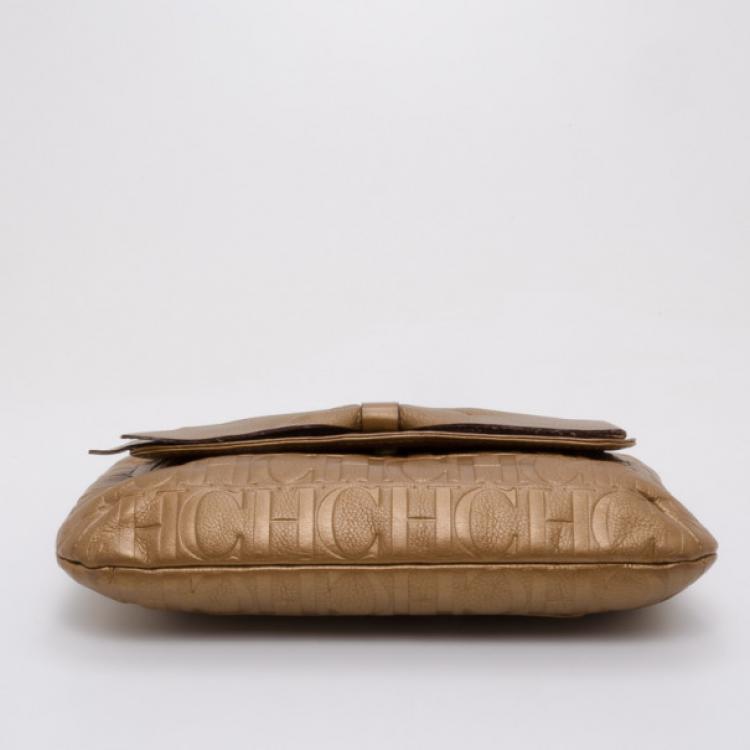 Pre Owned Carolina Herrera Audrey Bronze Bow Handbag