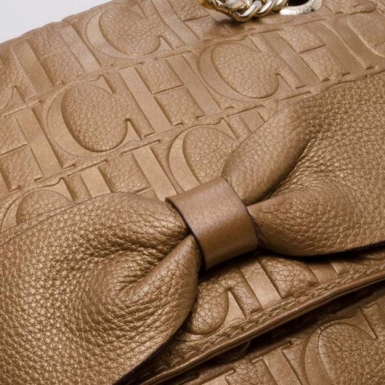 Pre Owned Carolina Herrera Audrey Bronze Bow Handbag