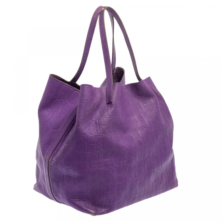 Pre Owned Carolina Herrera Purple Monogram Leather Matryoshka Tote