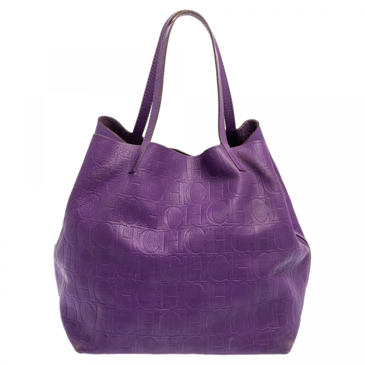 Pre Owned Carolina Herrera Purple Monogram Leather Matryoshka Tote
