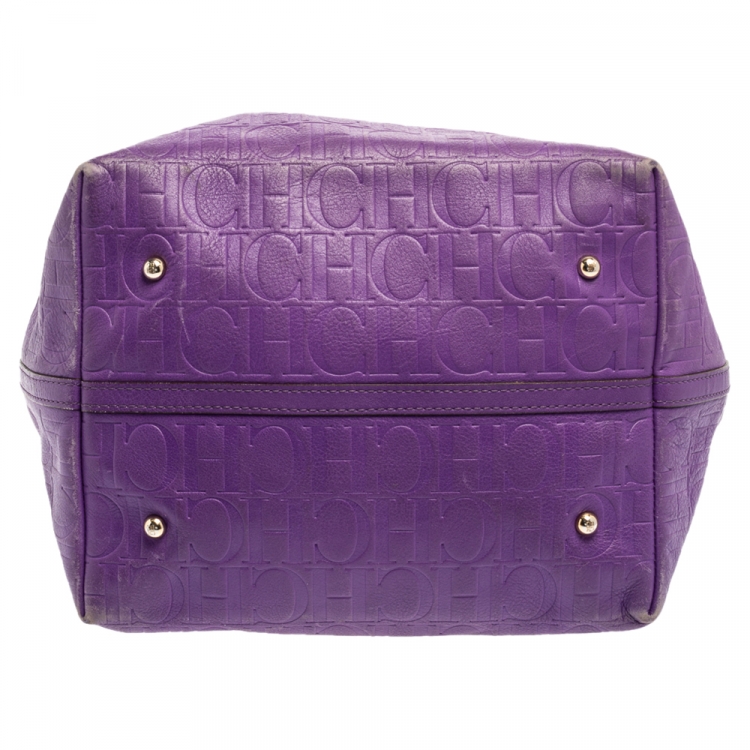 Pre Owned Carolina Herrera Purple Monogram Leather Matryoshka Tote