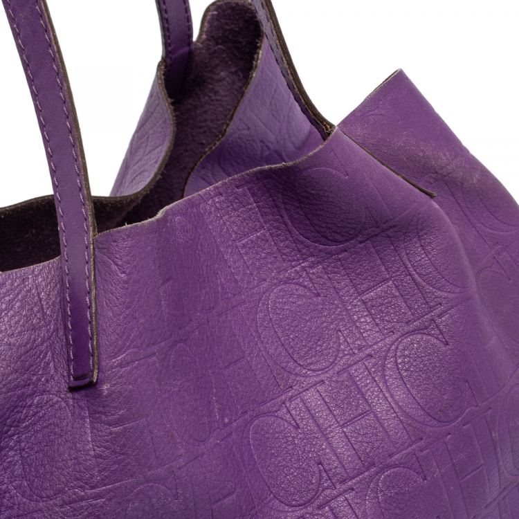 Pre Owned Carolina Herrera Purple Monogram Leather Matryoshka Tote
