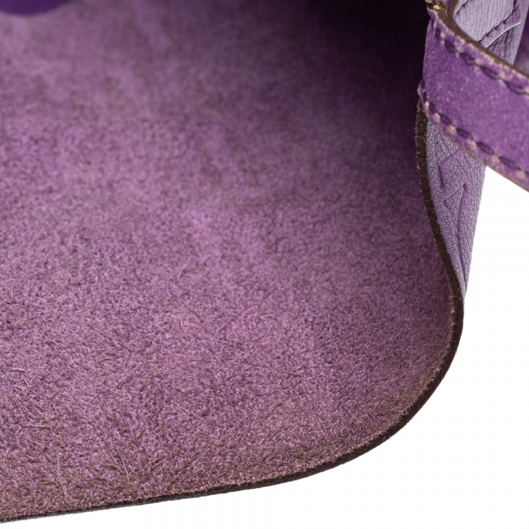 Pre Owned Carolina Herrera Purple Monogram Leather Matryoshka Tote