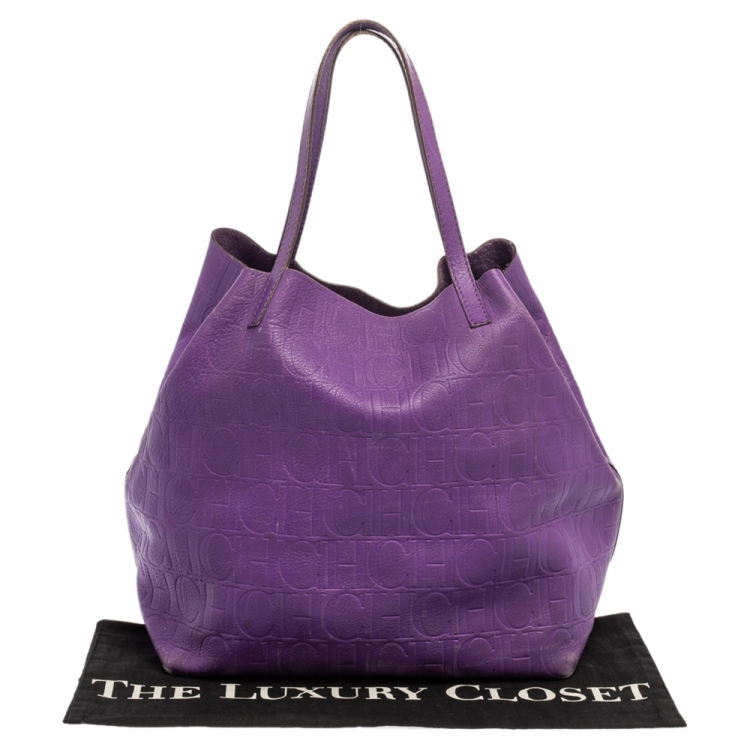 Pre Owned Carolina Herrera Purple Monogram Leather Matryoshka Tote