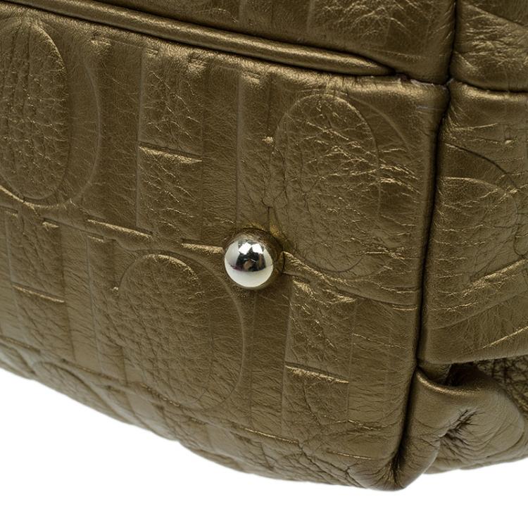 Pre Owned Carolina Herrera Gold Monogram Embossed Bucket Shoulder Bag
