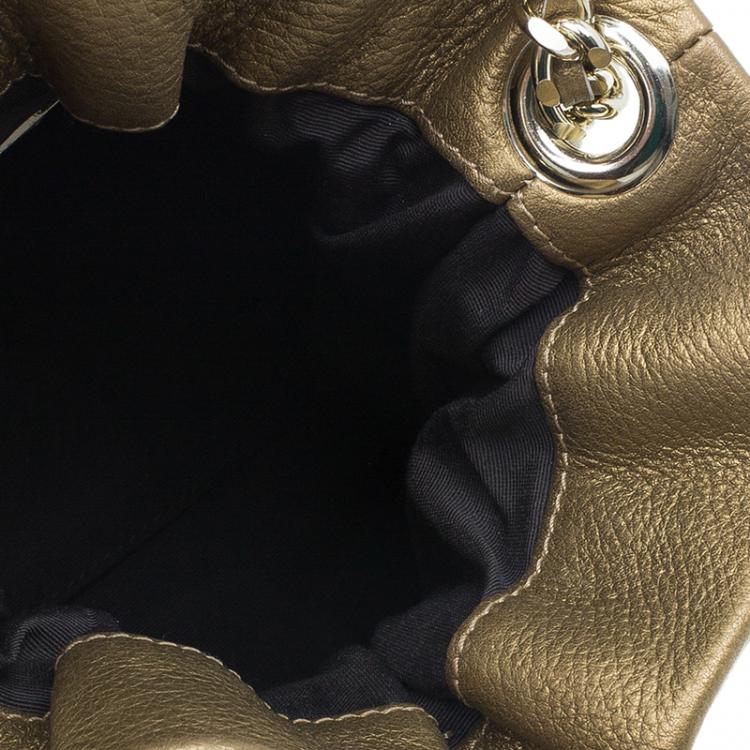 Pre Owned Carolina Herrera Gold Monogram Embossed Bucket Shoulder Bag