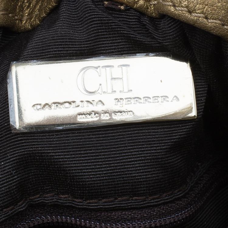 Pre Owned Carolina Herrera Gold Monogram Embossed Bucket Shoulder Bag