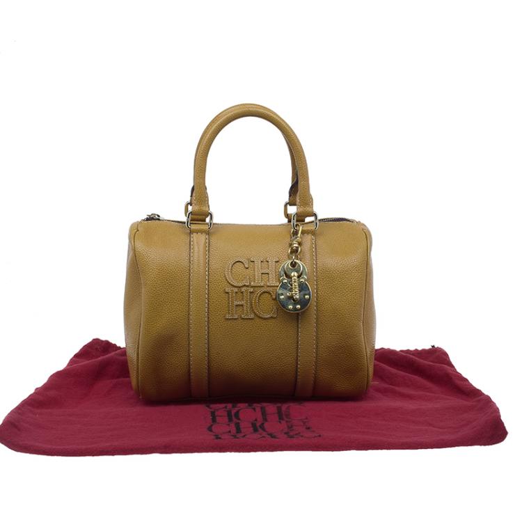 Pre Owned Carolina Herrera Camel Leahter Padlock Charm Boston Bag