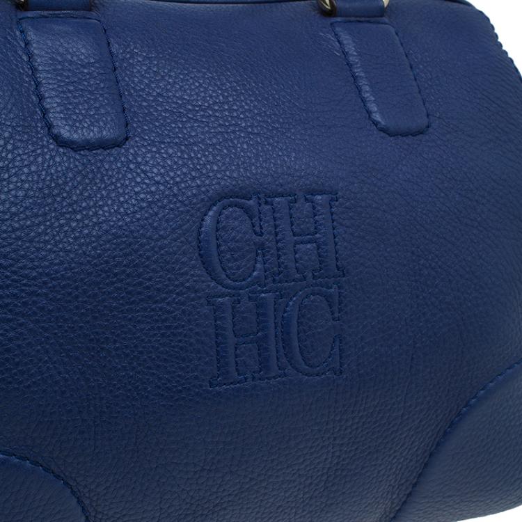 Pre Owned Carolina Herrera Blue Leather Boston Bag