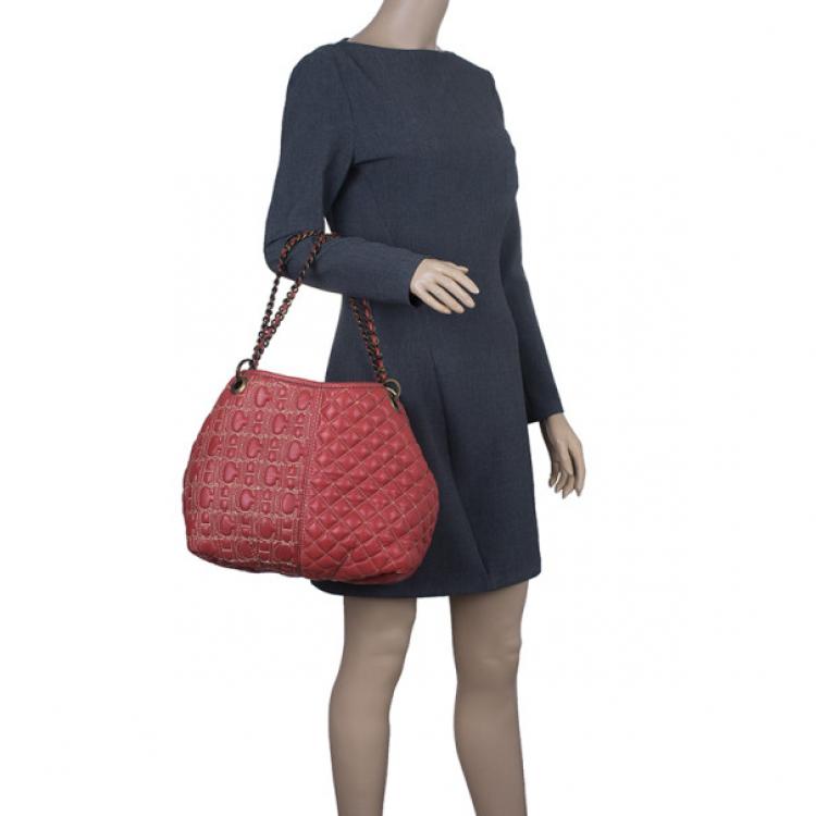 Pre Owned Carolina Herrera Red Quilted Leather Tote