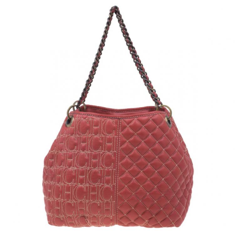Pre Owned Carolina Herrera Red Quilted Leather Tote
