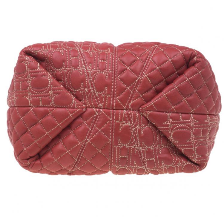 Pre Owned Carolina Herrera Red Quilted Leather Tote