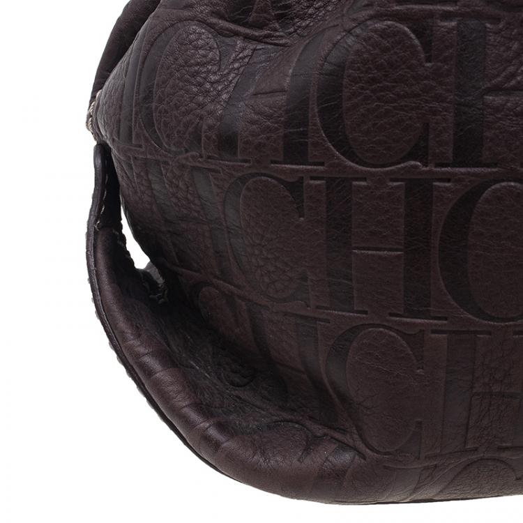 Pre Owned Carolina Herrera Brown Monogram Embossed Scarf Tote