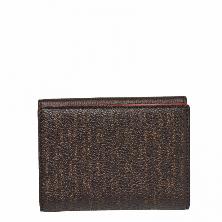 Pre Owned Carolina Herrera Brown Monogram Leather Tri Fold Compact Wallet