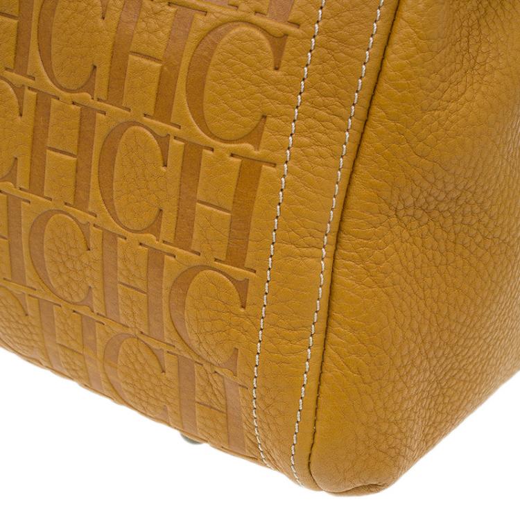 Pre Owned Carolina Herrera Tan Monogram Leather Satchel Bag