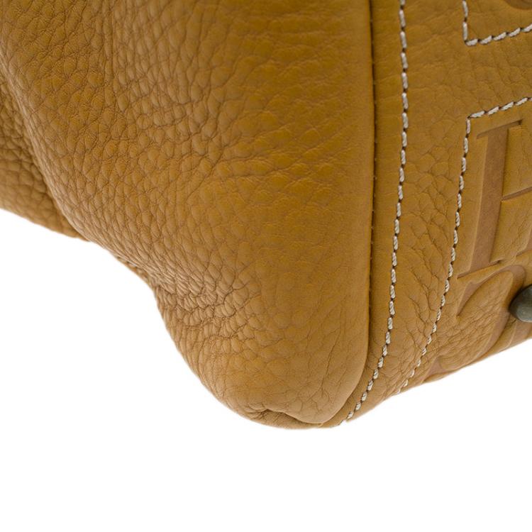 Pre Owned Carolina Herrera Tan Monogram Leather Satchel Bag