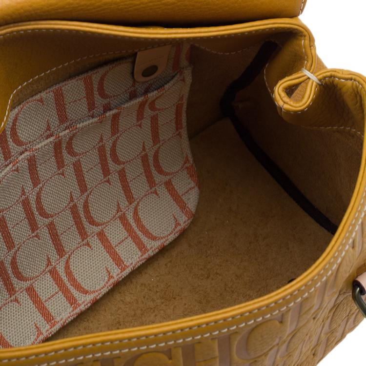 Pre Owned Carolina Herrera Tan Monogram Leather Satchel Bag
