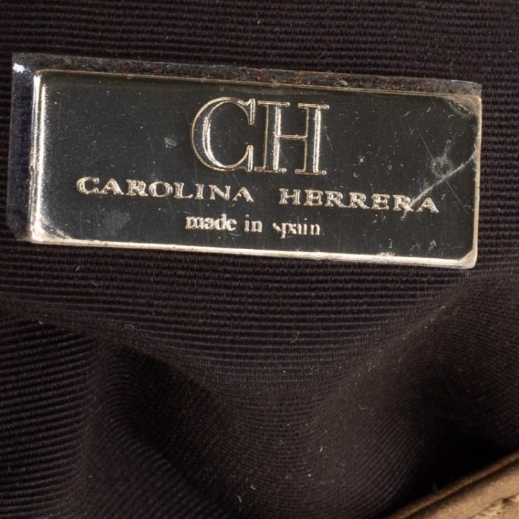 Pre Owned Carolina Herrera Gold Monogram Leather Audrey Shoulder Bag