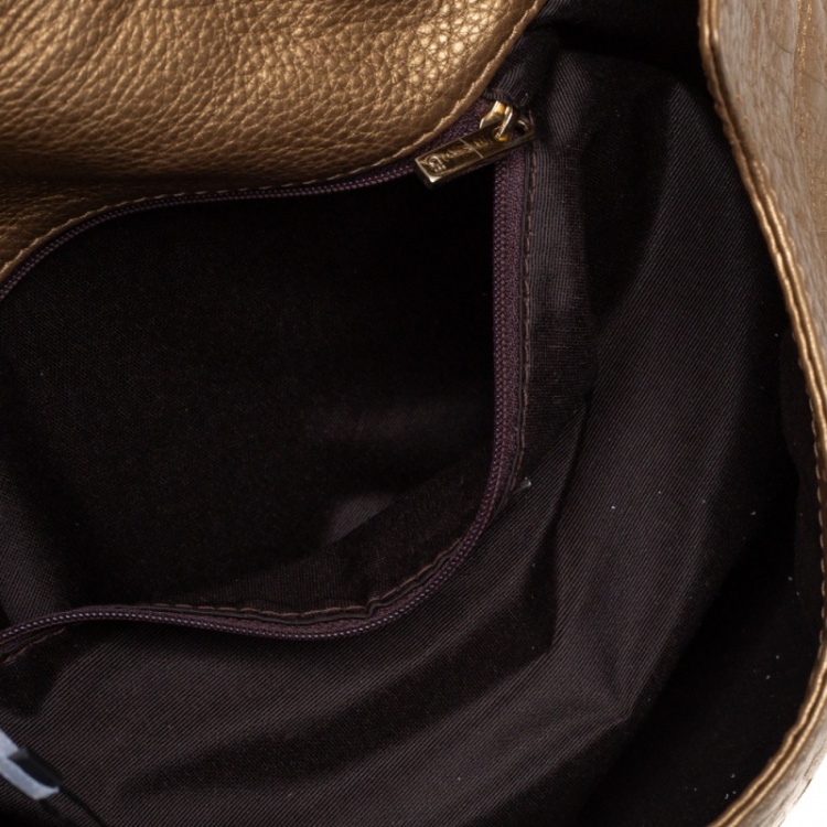 Pre Owned Carolina Herrera Gold Monogram Leather Audrey Shoulder Bag