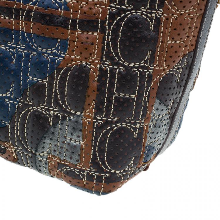 Pre Owned Carolina Herrera Multicolor Perforated Leather Tote Bag