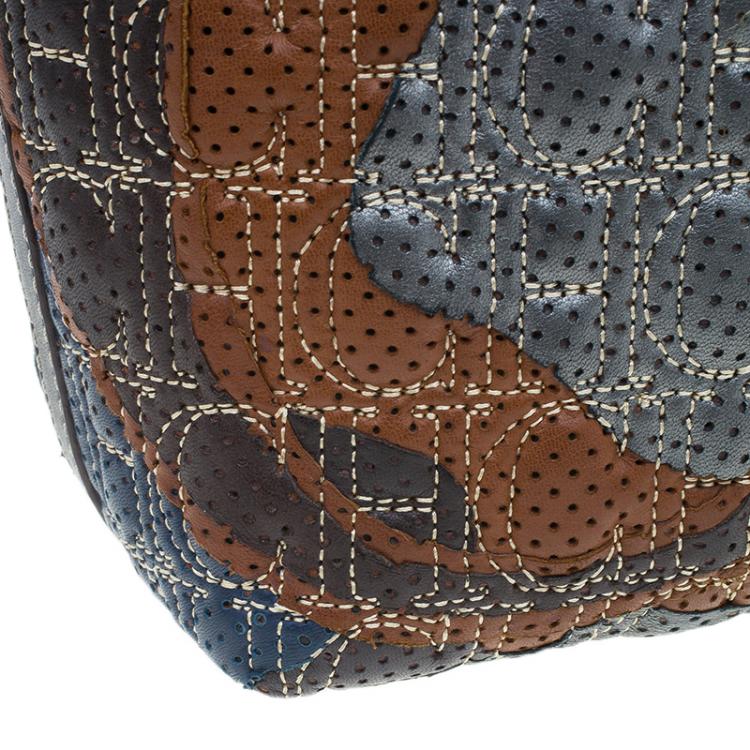 Pre Owned Carolina Herrera Multicolor Perforated Leather Tote Bag