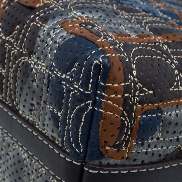 Pre Owned Carolina Herrera Multicolor Perforated Leather Tote Bag