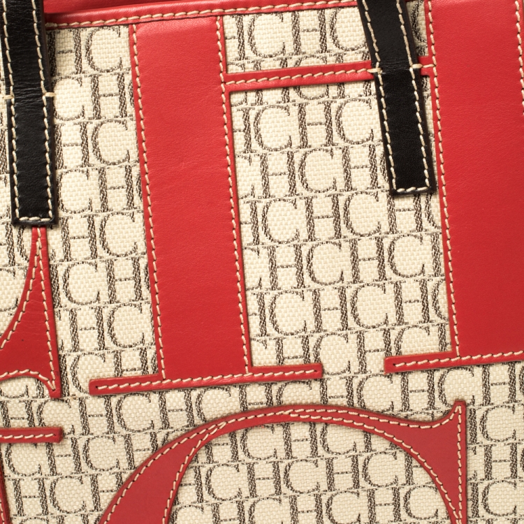 Pre Owned Carolina Herrera Multicolor Monogram Canvas and Leather Tote