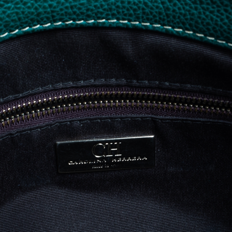 Pre Owned Carolina Herrera Green Embossed Leather Matteo Tote