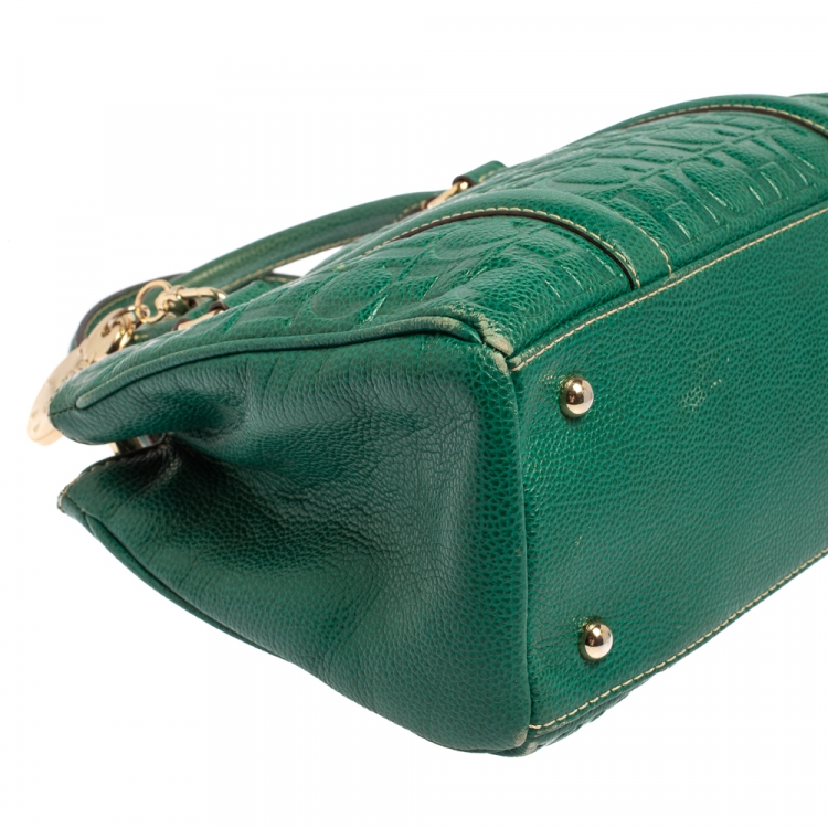 Pre Owned Carolina Herrera Green Embossed Leather Matteo Tote
