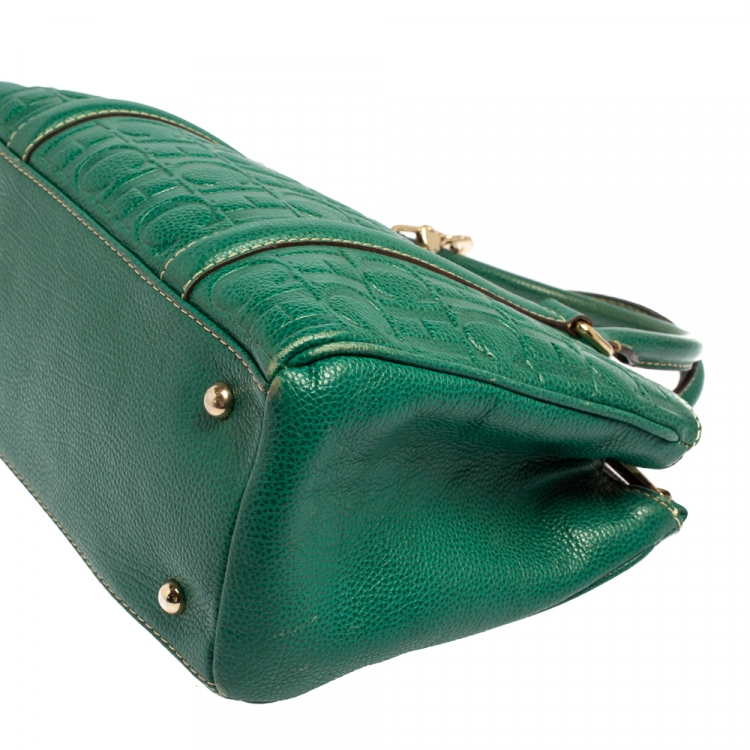 Pre Owned Carolina Herrera Green Embossed Leather Matteo Tote