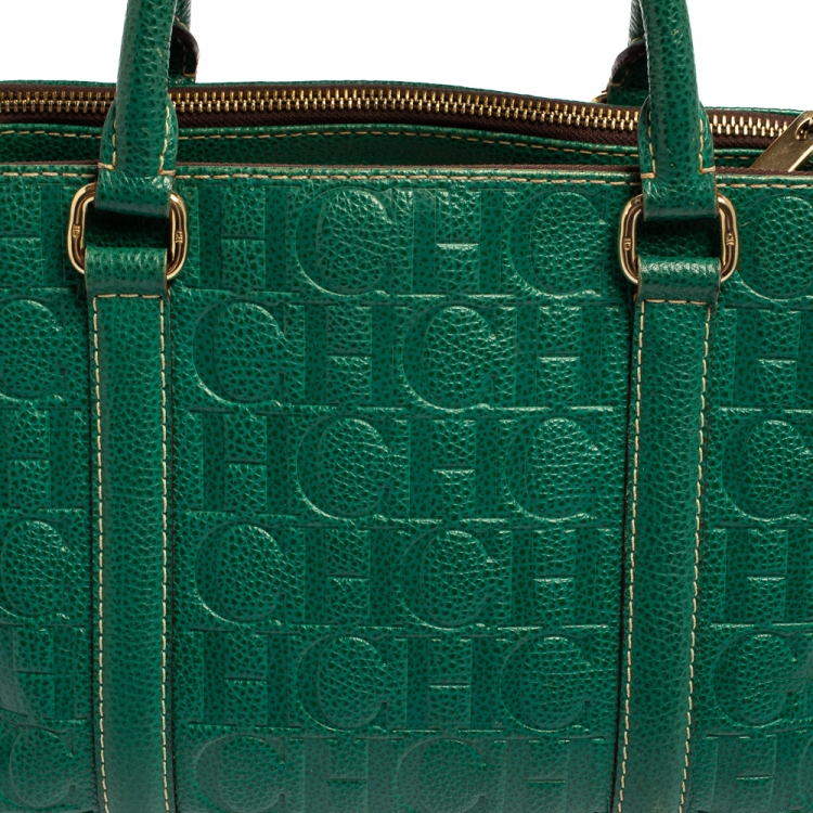 Pre Owned Carolina Herrera Green Embossed Leather Matteo Tote