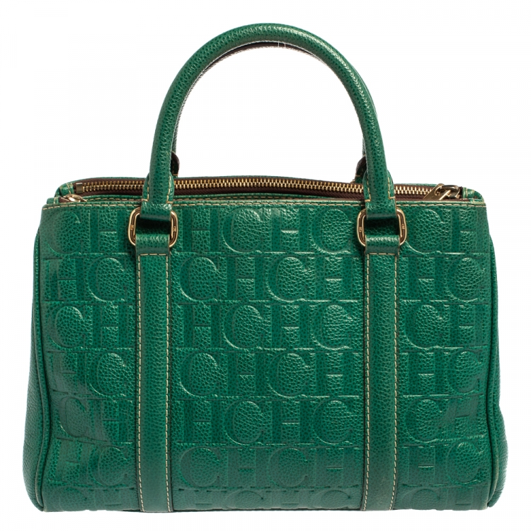 Pre Owned Carolina Herrera Green Embossed Leather Matteo Tote